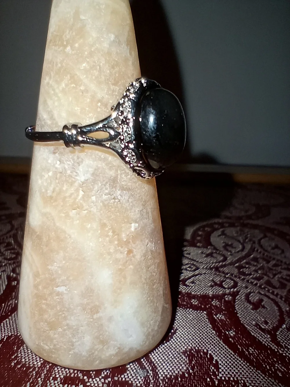 Silver Obsidian Stainless Steel Adjustable Ring
